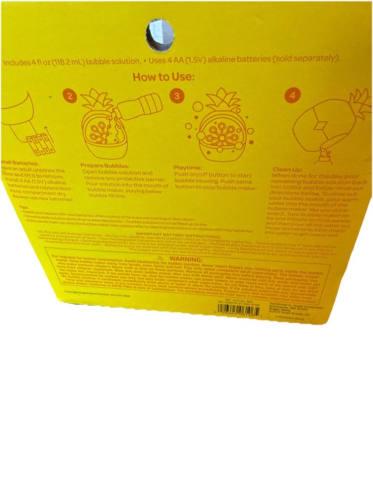Bubble Maker - Sun Squad™ Pineapple - Battery Bubble Blower w/ Bubbles - New