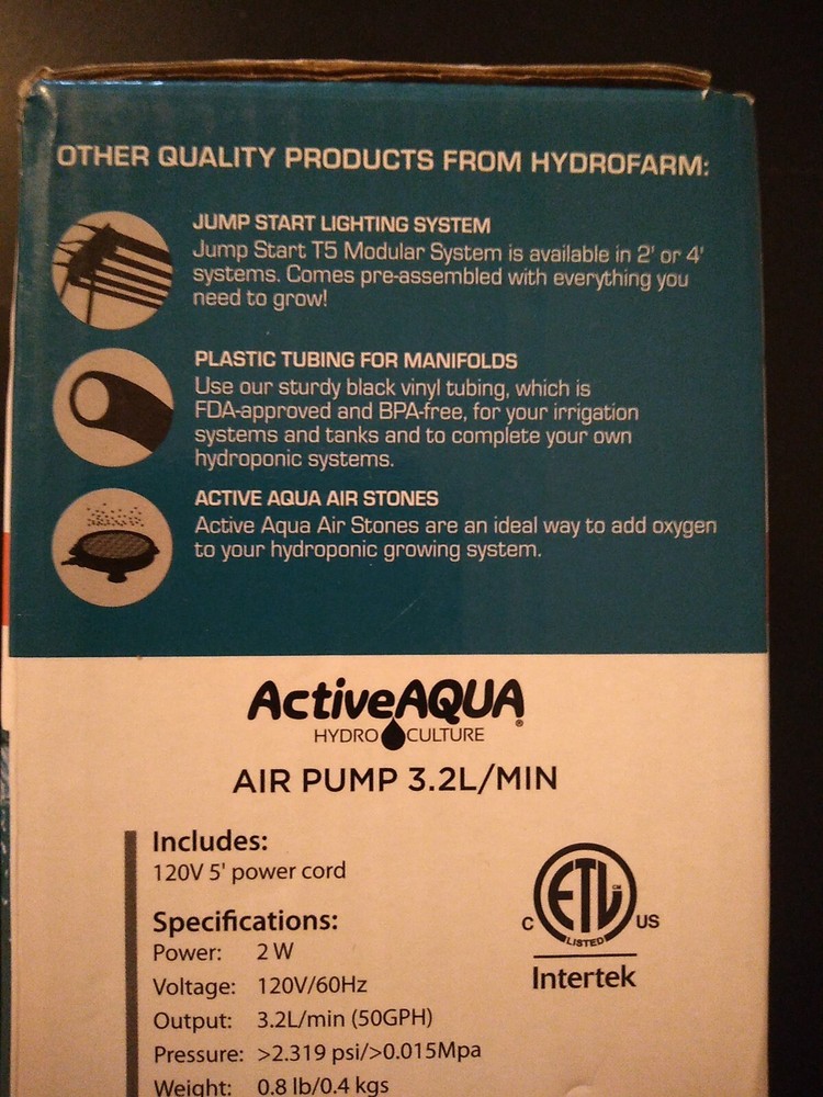 ActiveAqua Air Pump 3,2 (50 GPH) single outlet