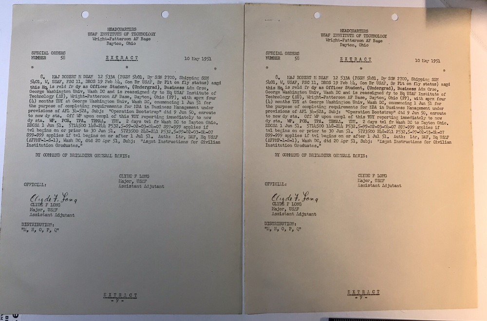 Operation Bootstrap Original Pilots Copy Documents 1951 Wright Patterson AFB