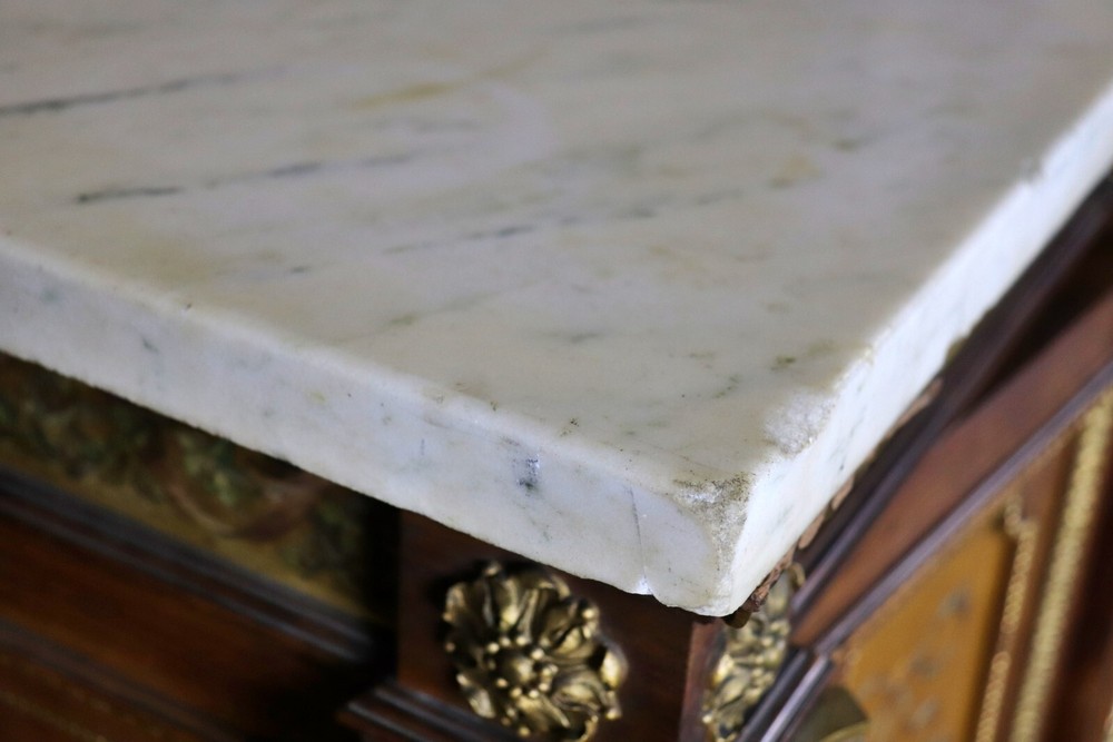 Fantastic French Bronze Mounted Marble Column Marble Top Sideboard