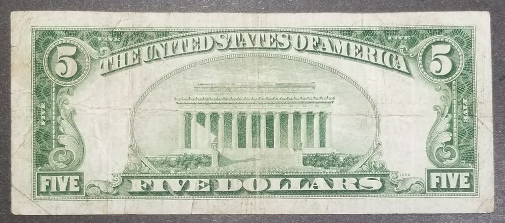 1934 A $5 SILVER CERTIFICATE NOTE CIRCULATED