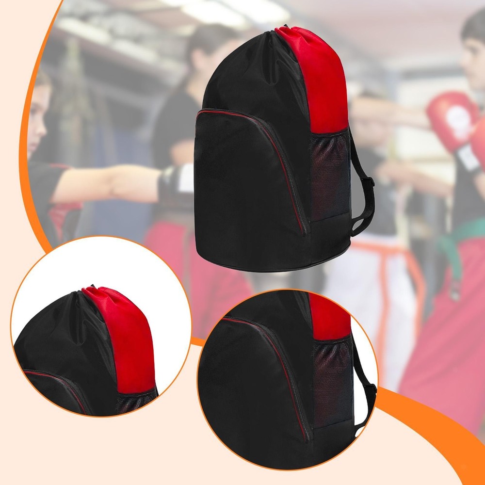 Taekwondo Backpack Drawstring Protective Gear Storage Bag with Mesh Pockets