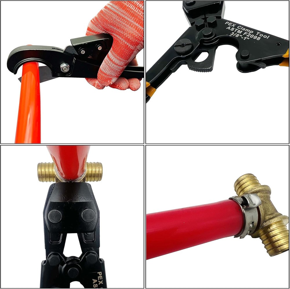 Pex pipe cinch clamp tool with clamps and pipe cutter
