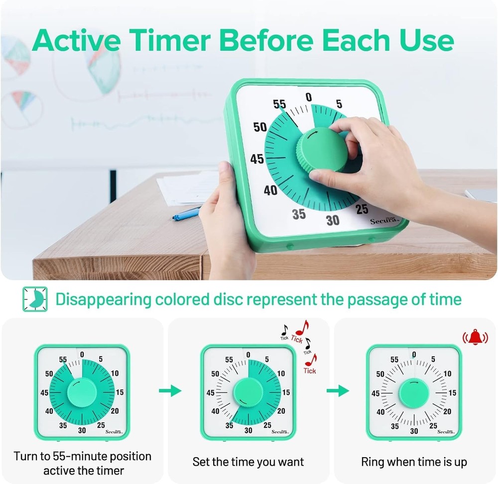 60-Minute Visual Countdown Timer 7.5” Oversize Magnetic Clock for Kids & Adults
