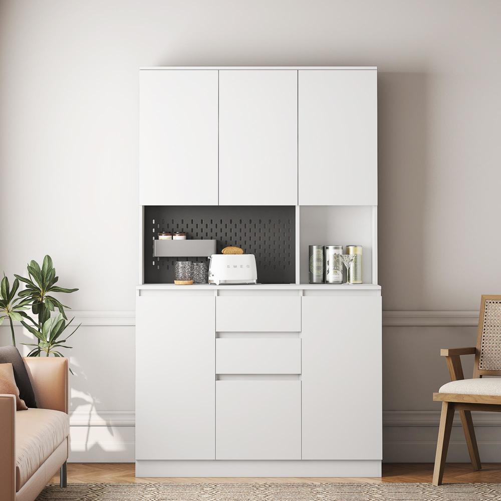 White Modern Freestanding Sideboard with Charging Station