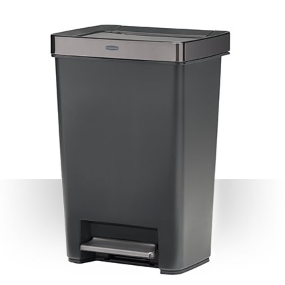 Rubbermaid Kitchen Trash Can, 12.4 Gallon Plastic Step Garbage Bin with Stainles