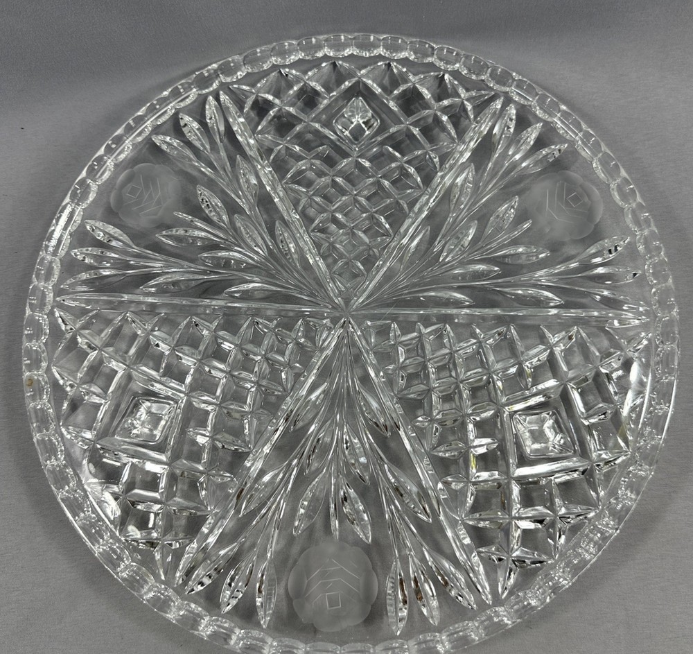 Diamond and Rose 12" Round Footed Crystal Cake Serving Plate