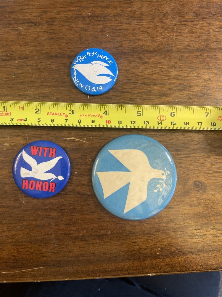 3, Peace Pins Dove Pins Backs