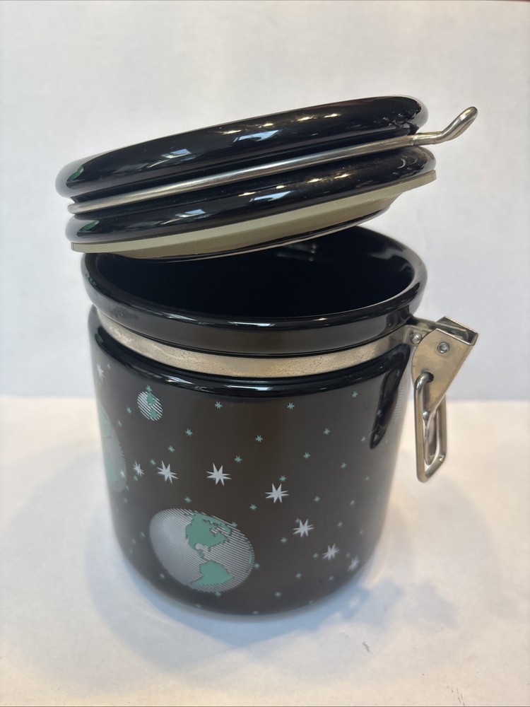 Chaleur Basic 6” Canister Planets Space Orbiting Earth Stars Black Celestial