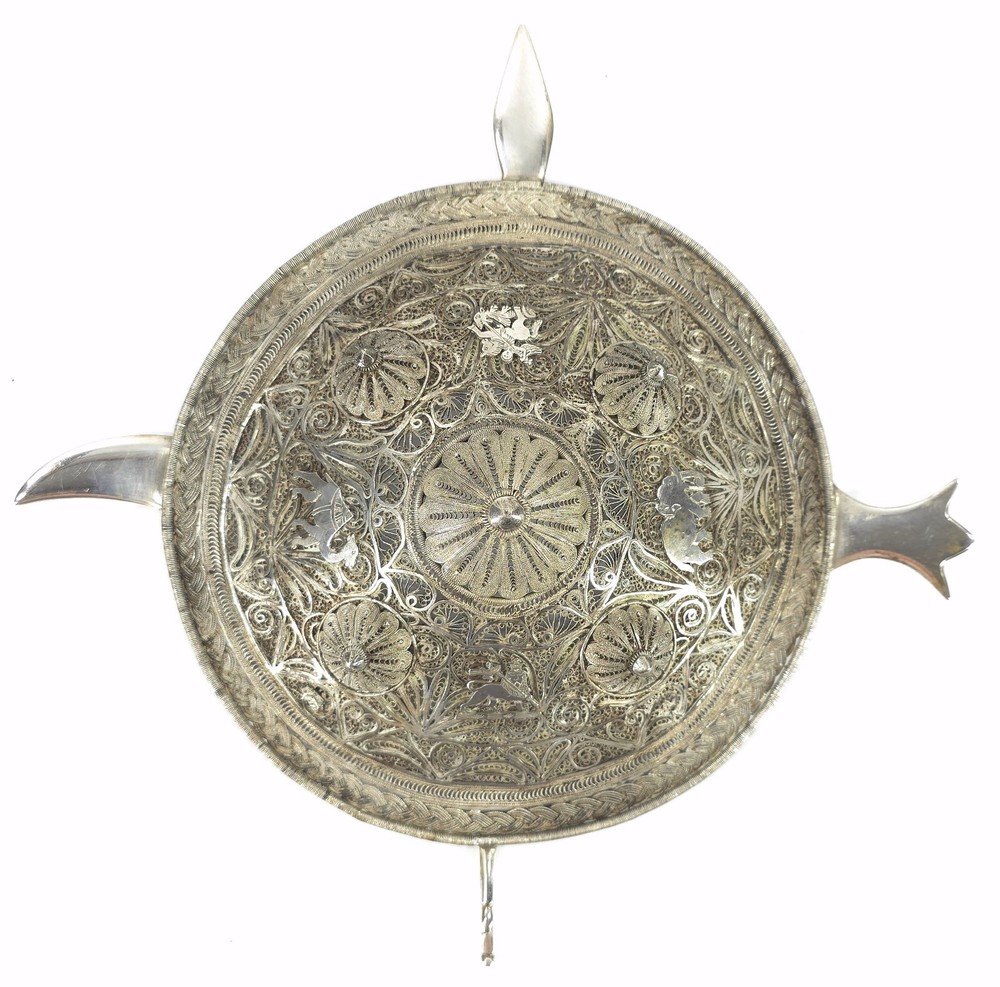 Antique Mid Eastern Solid Sterling Silver Filagree Shield St. George St. Mark
