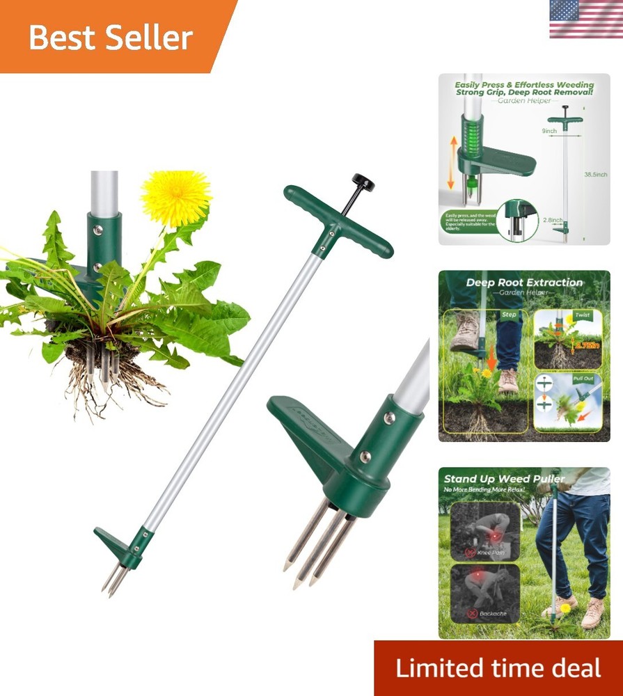 39.5-Inch Long Handle Weed Puller Tool with Steel Claws - Durable Gardening Aid