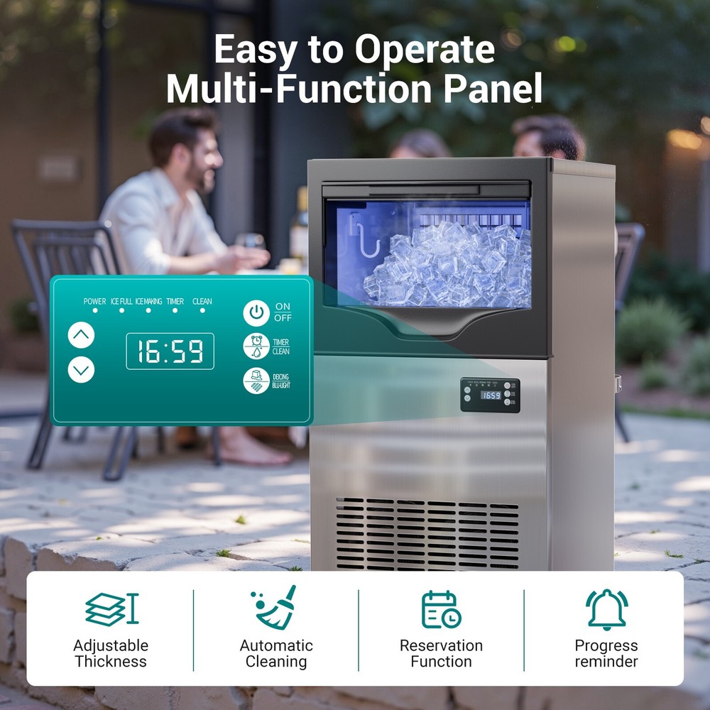 100LBS/24H Undercounter Commercial Ice Maker Machine with 3 Ice Thickness Mode
