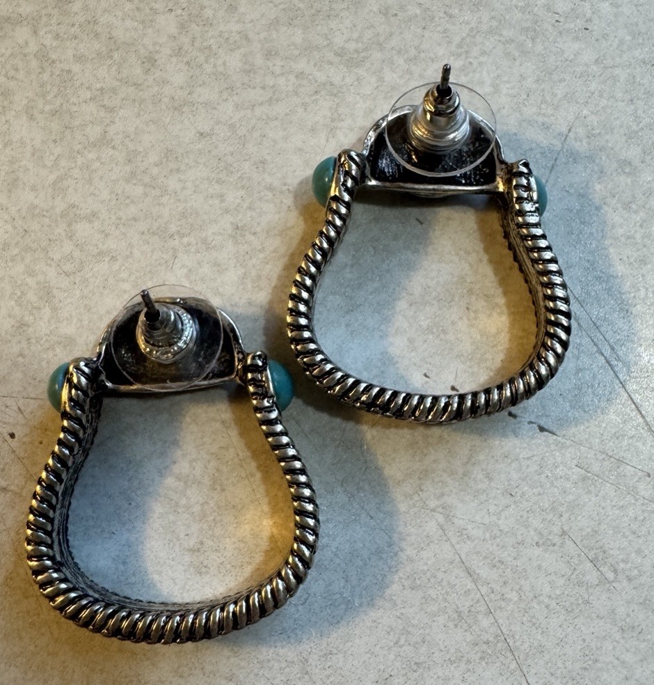 Silver Turquoise Stirrup Earrings