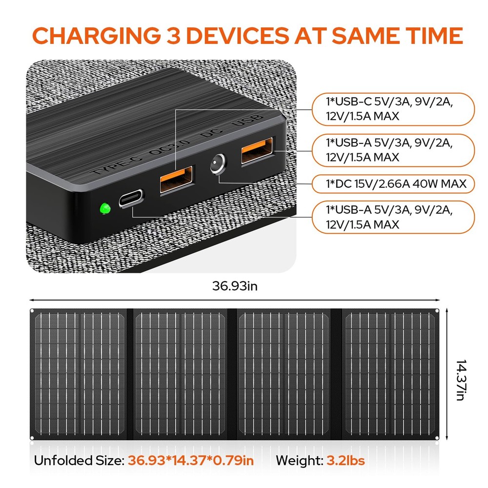 Portable Power Station with Foldable 40W Solar Panel, 100W Solar Powered Gene...