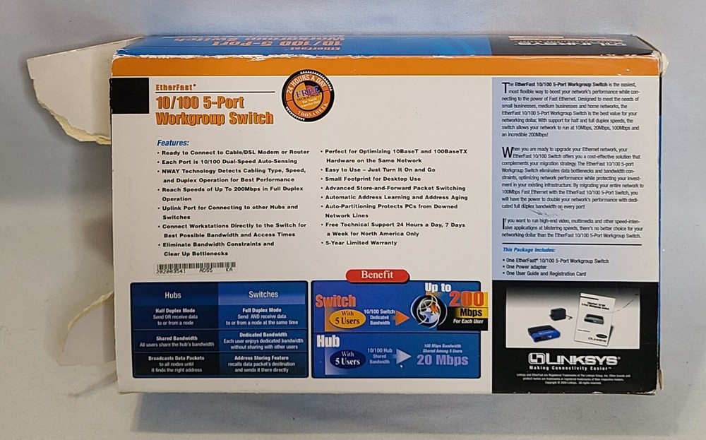 Linksys EtherFast (EFAH05W) 5-Ports External Hub