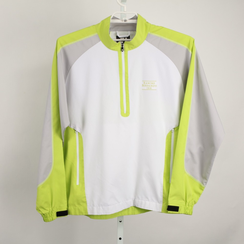 FootJoy Wind Shirt Men Medium White Yellow Gray Pullover 1/2 Zip Rancho Bernardo