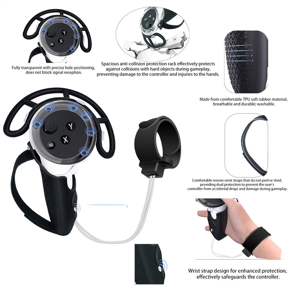 For Quest 3 VR Controller Grip Cover Anti-Collision Bracket with Wristband Strap