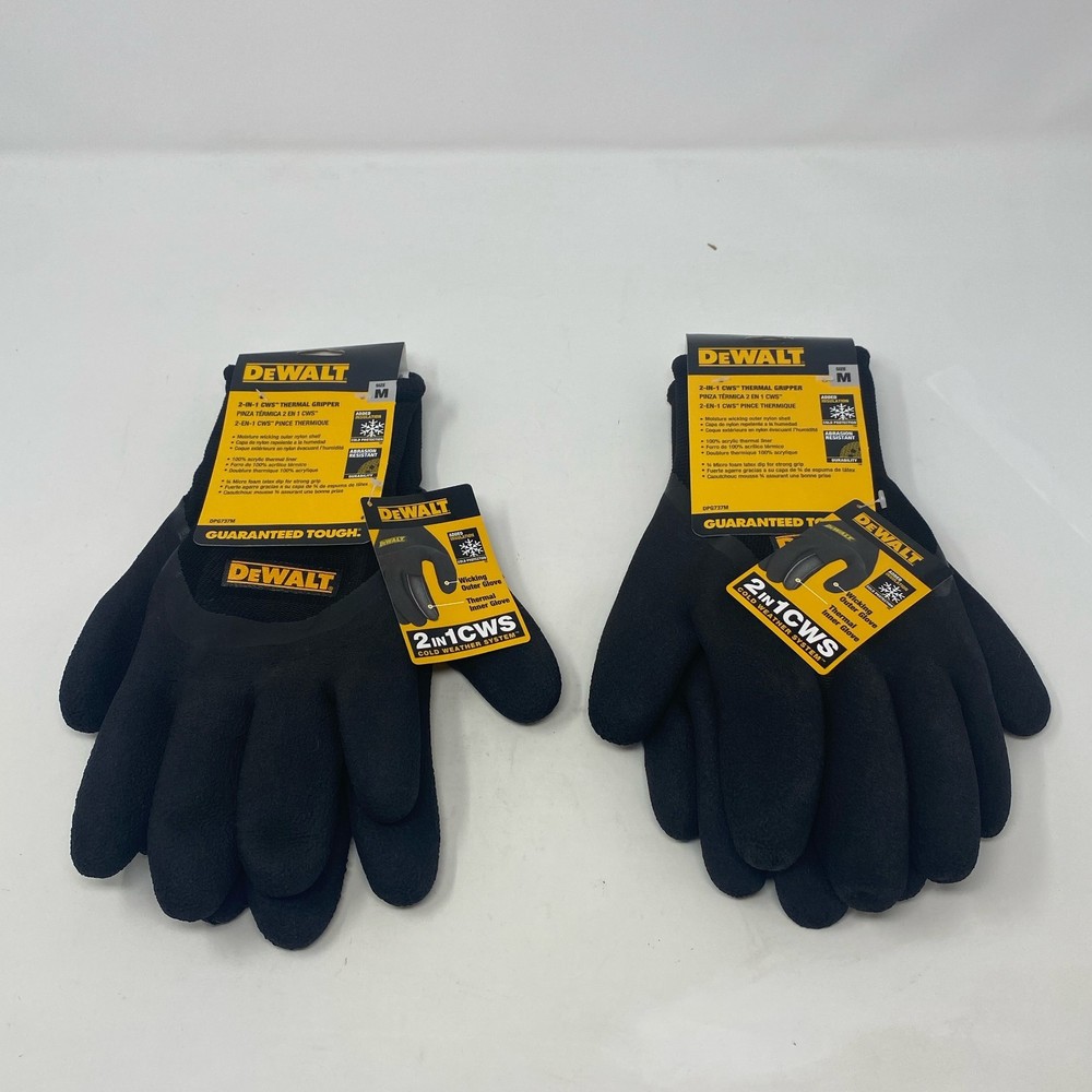 DEWALT DPG737M 2-in-1 CWS Thermal Grip Work Gloves, Black, Size M, 2-Pack