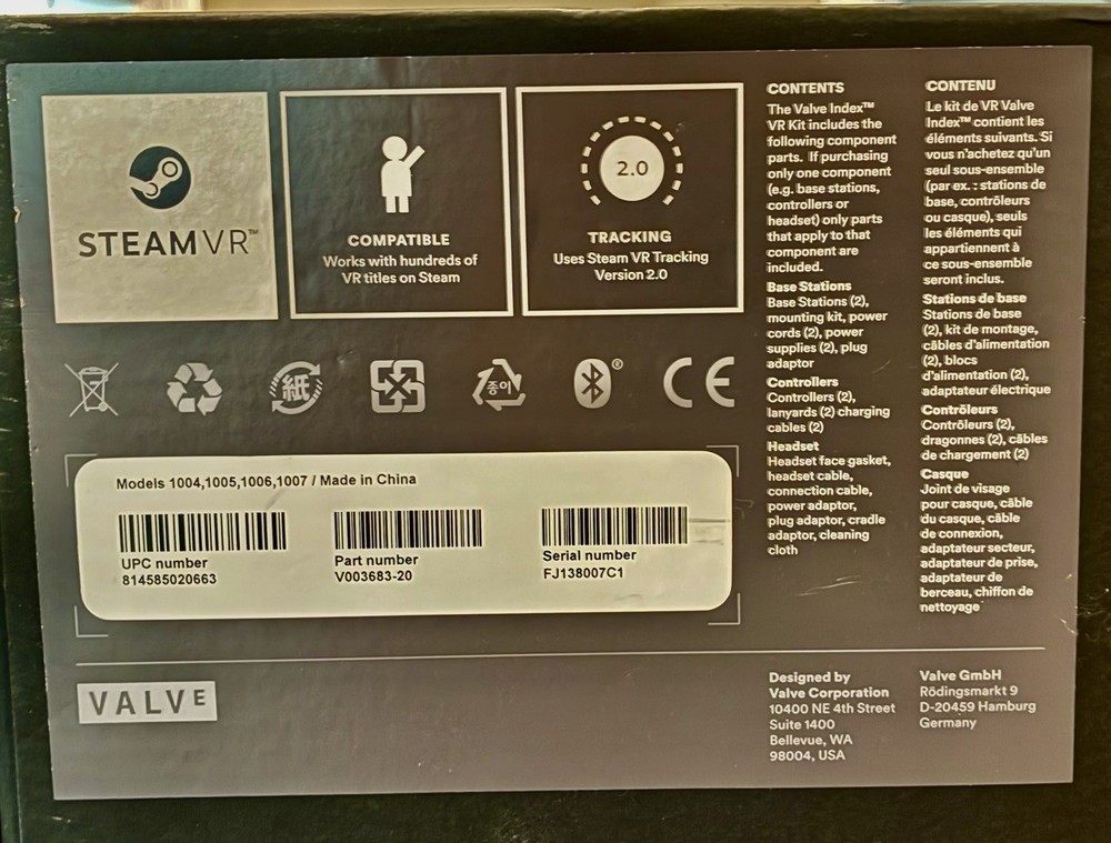 Valve Index VR Headset Kit Black Bluetooth with Controllers & Base Stations