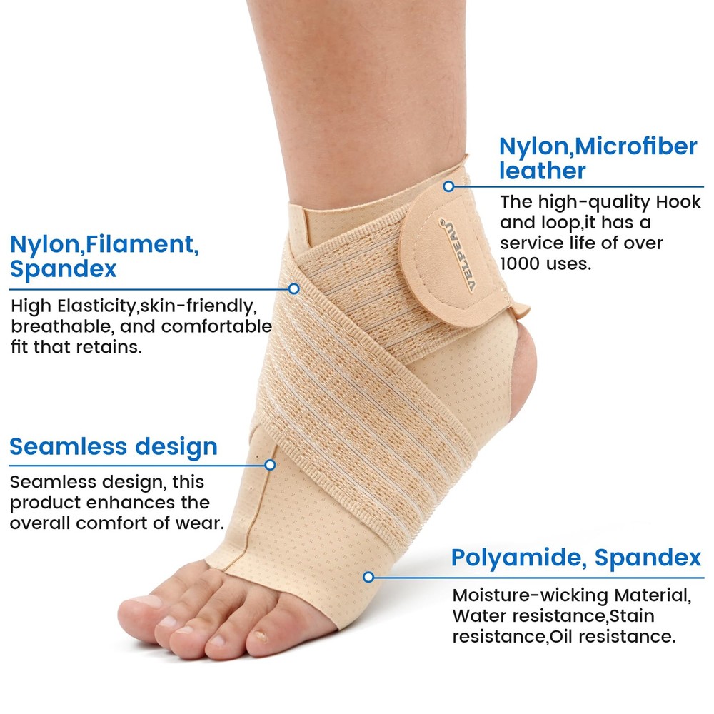 Foot & Ankle Support Brace Compression Sleeve with Adjustable Strap, Elastic ...