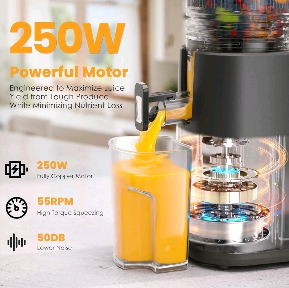 Cold Press 5.5" Wide Feed Chute Masticating Juicer Extractor