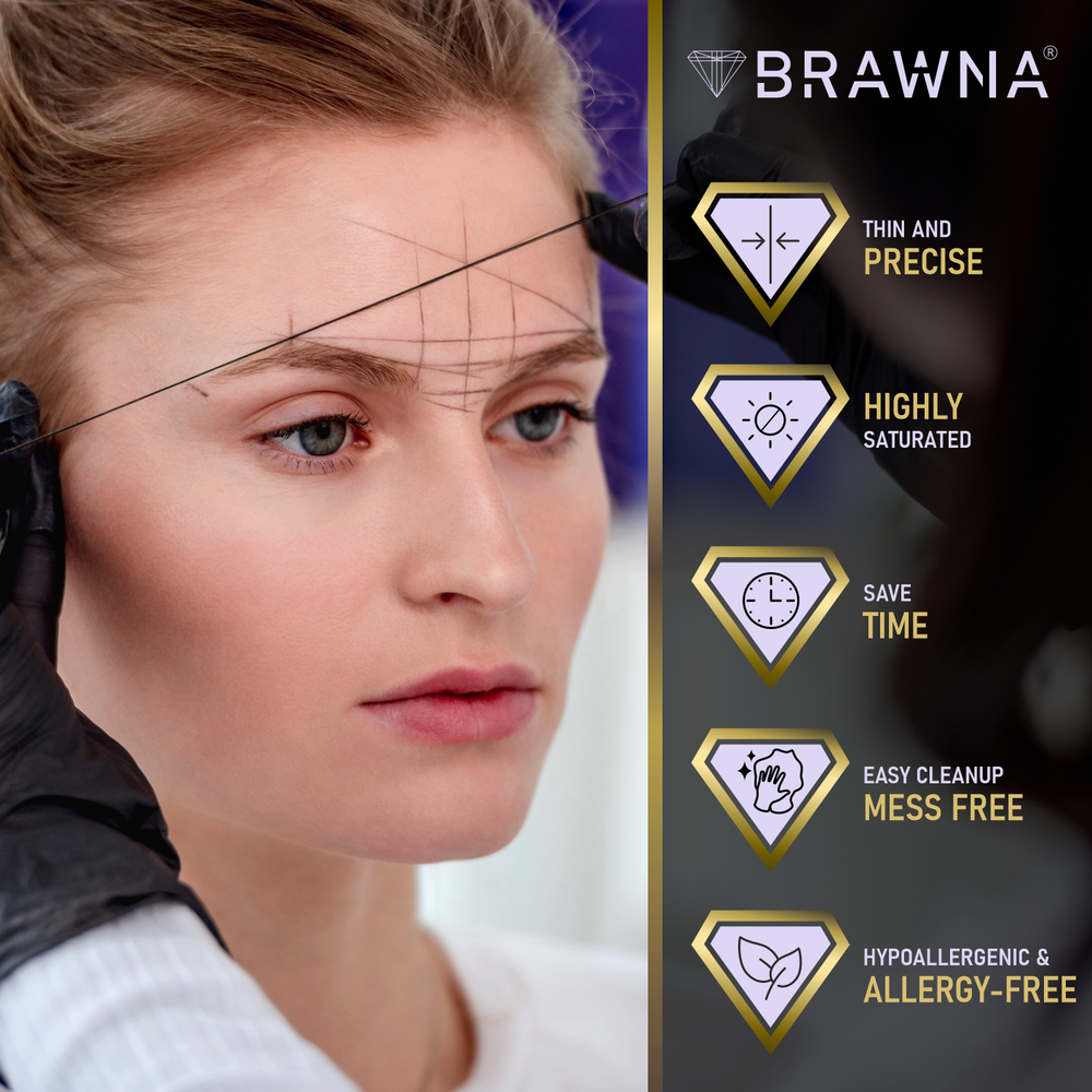 BRAWNA Black and White Pre-Inked Eyebrow Mapping String - Microblading Supplies