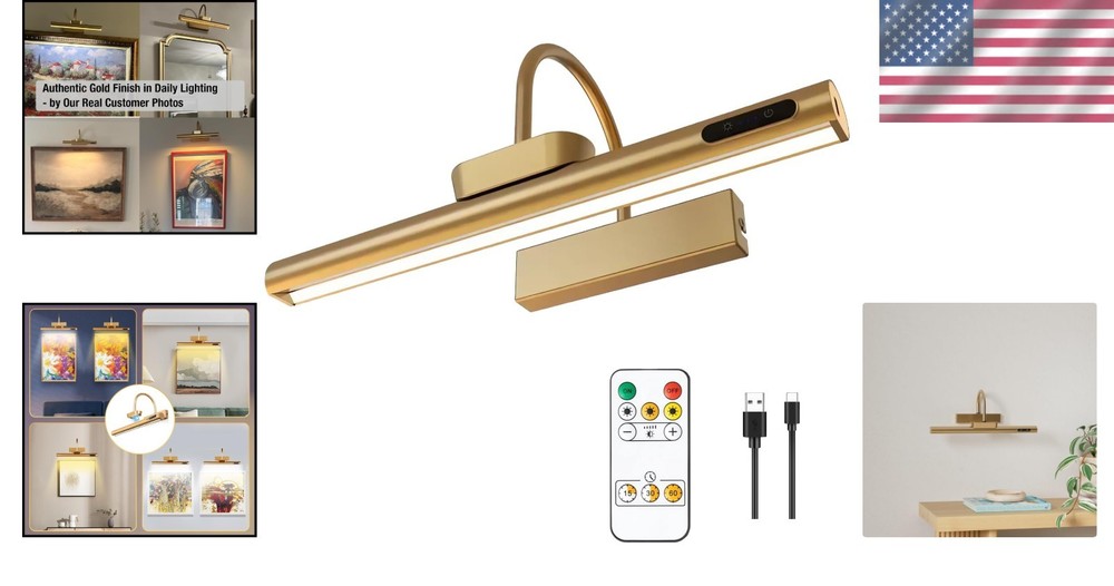Elegant Gold Dimmable Picture Light with Infrared Remote and Timer Function