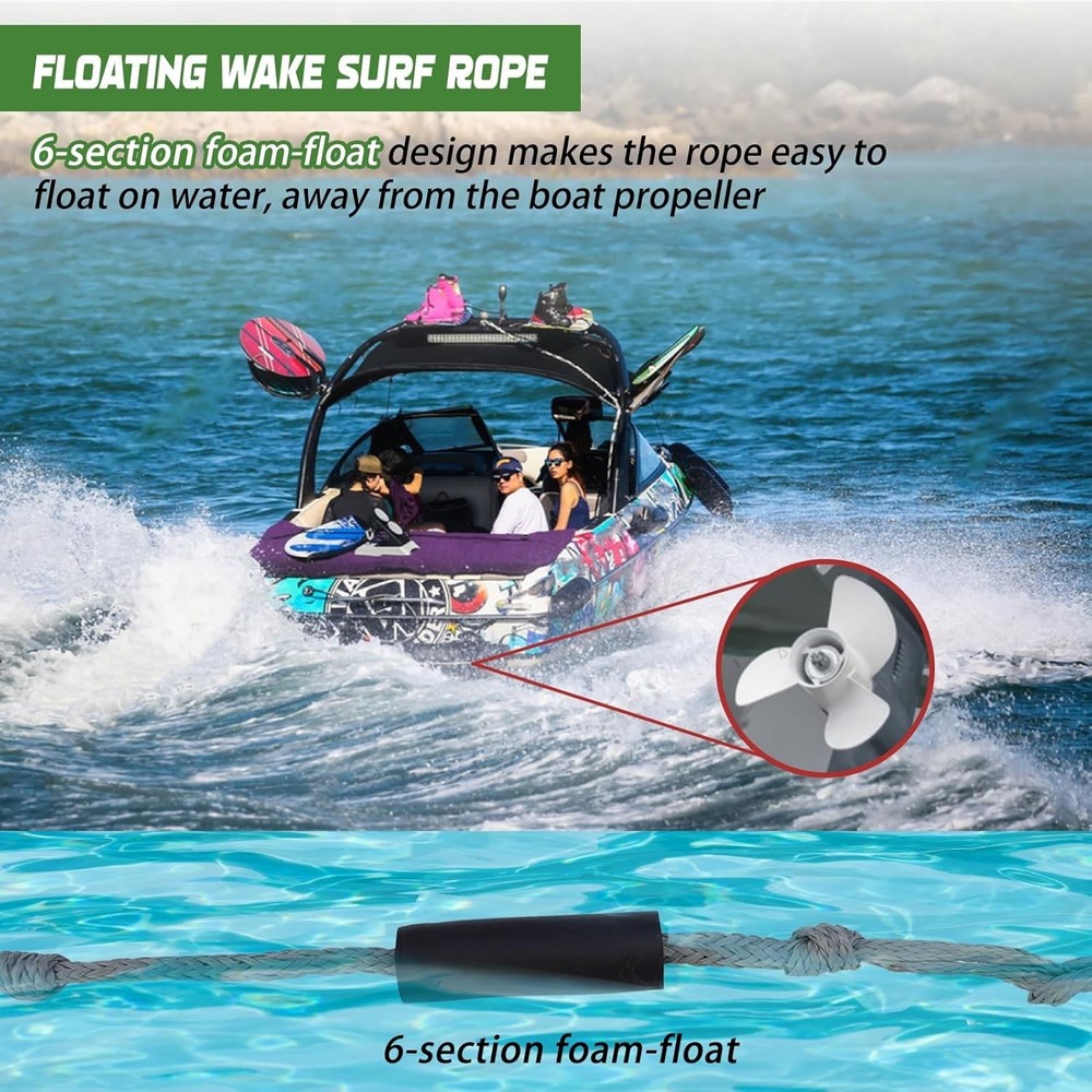 25FT Wakesurf Rope and Handle, 6 Sections Adjustable Floating Surf Tow Ropes,...