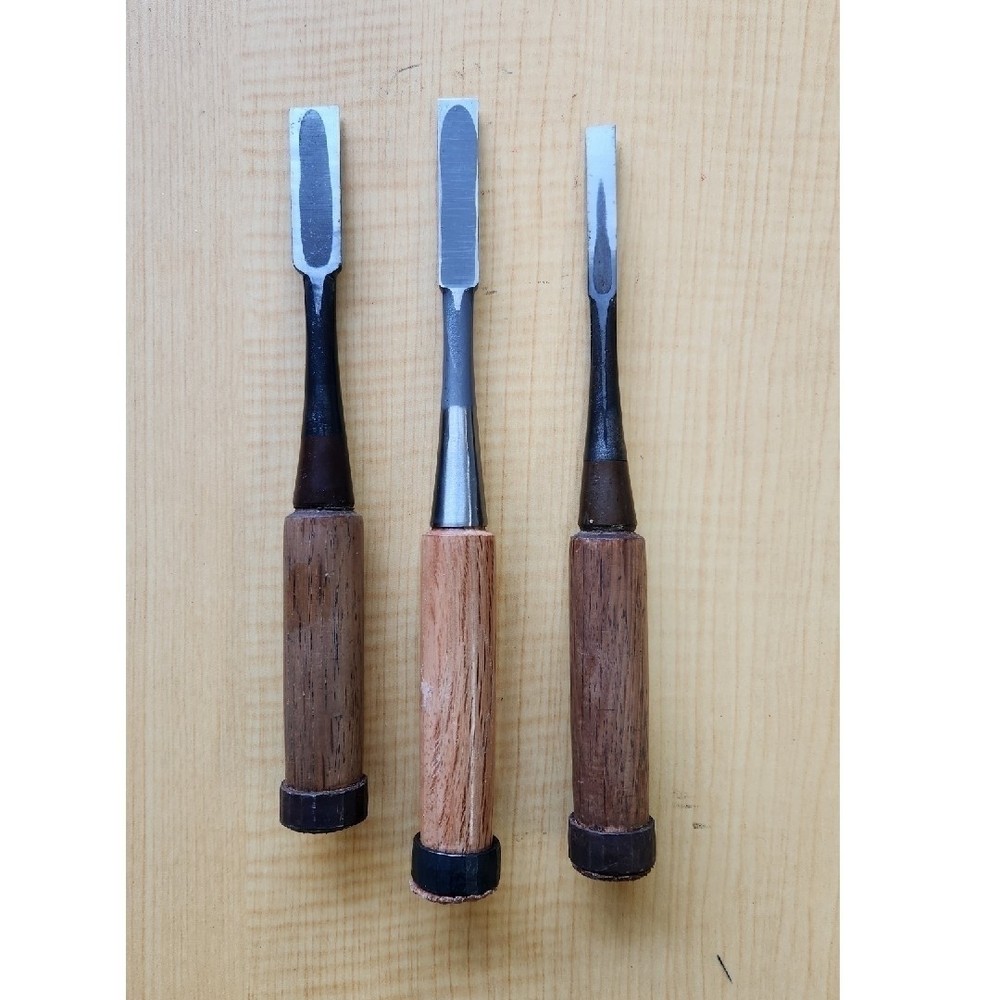 Carpenter Chisels 3pc Set Vintage Woodworking Tools Handcrafted Solid