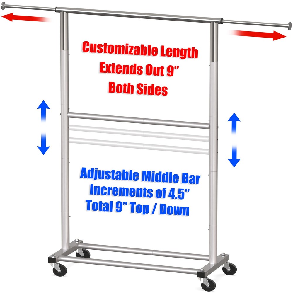 Double Rod Garment Rack, Grey