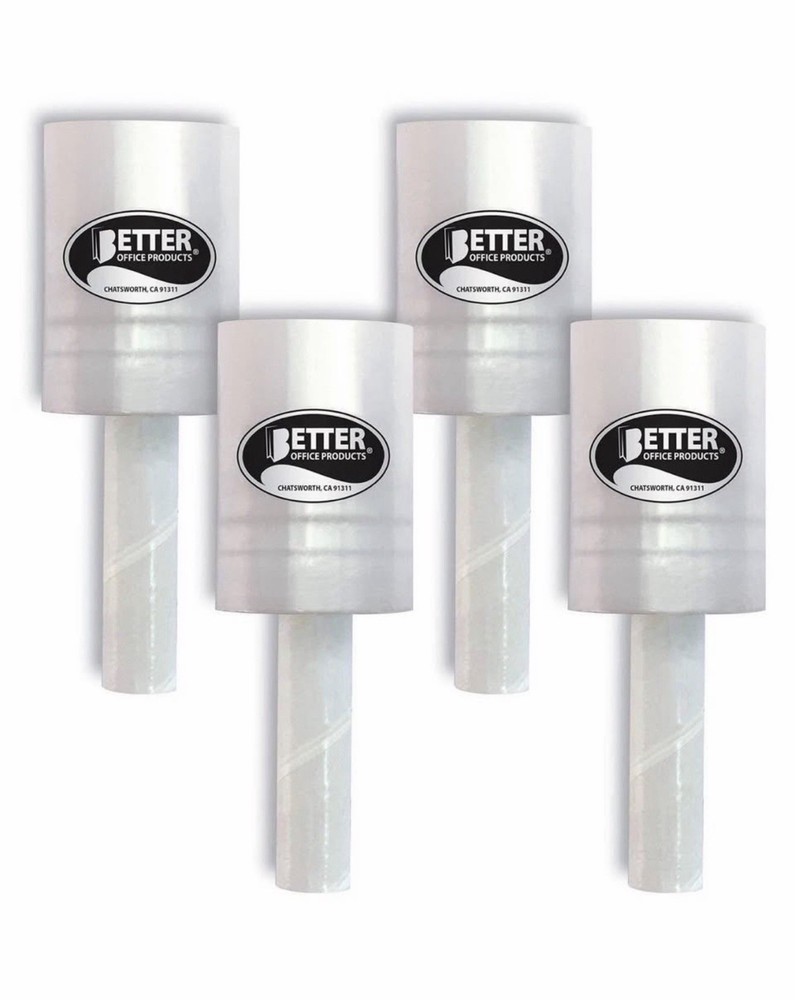 Better Office Products 4 Pack Mini Stretch Wrap with Easy Grip Handle, Self-D...