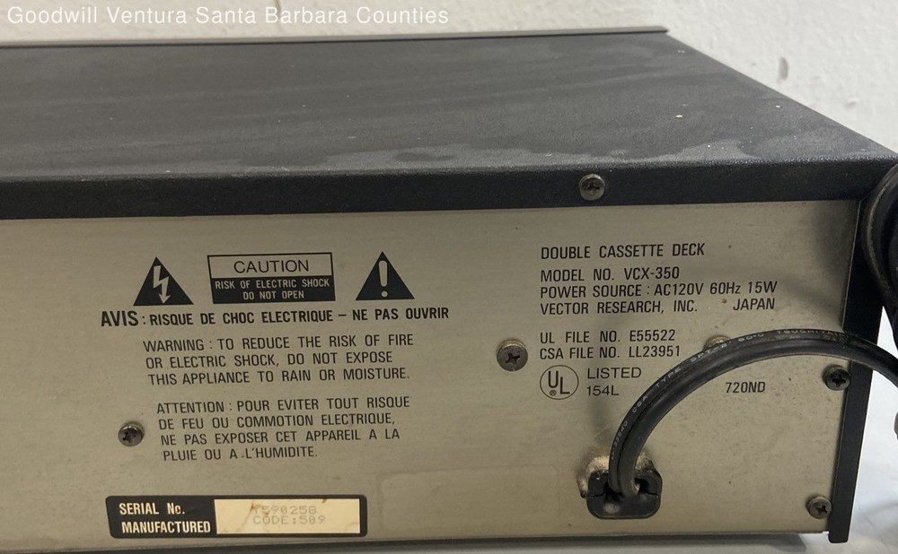 Vector Research VCX-350 Double Cassette Deck Player Working