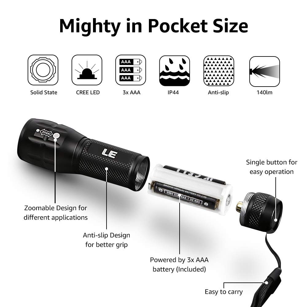 Lighting EVER LED Flashlights High Lumens, Small Flashlight, Small, Black