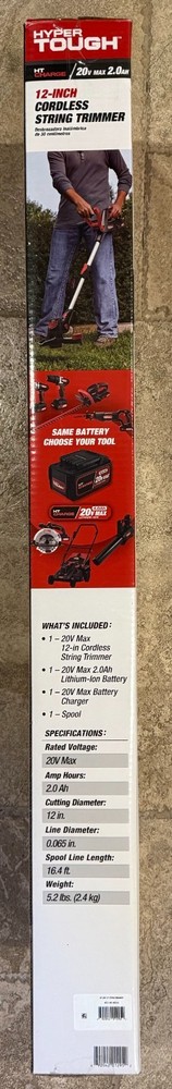 Hyper Tough 20V Max 12" Cordless String Trimmer With Battery & Charger