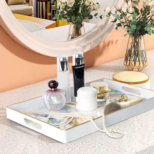 Rectangular Decorative Tray, Modern White Serving 15.8" x 10.2" x 1.4" White-3