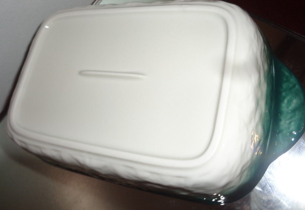 Set of 2 Green & Gray Ceramic Rectangular Baking Roasting Stackable Pan 9X5.5X1"