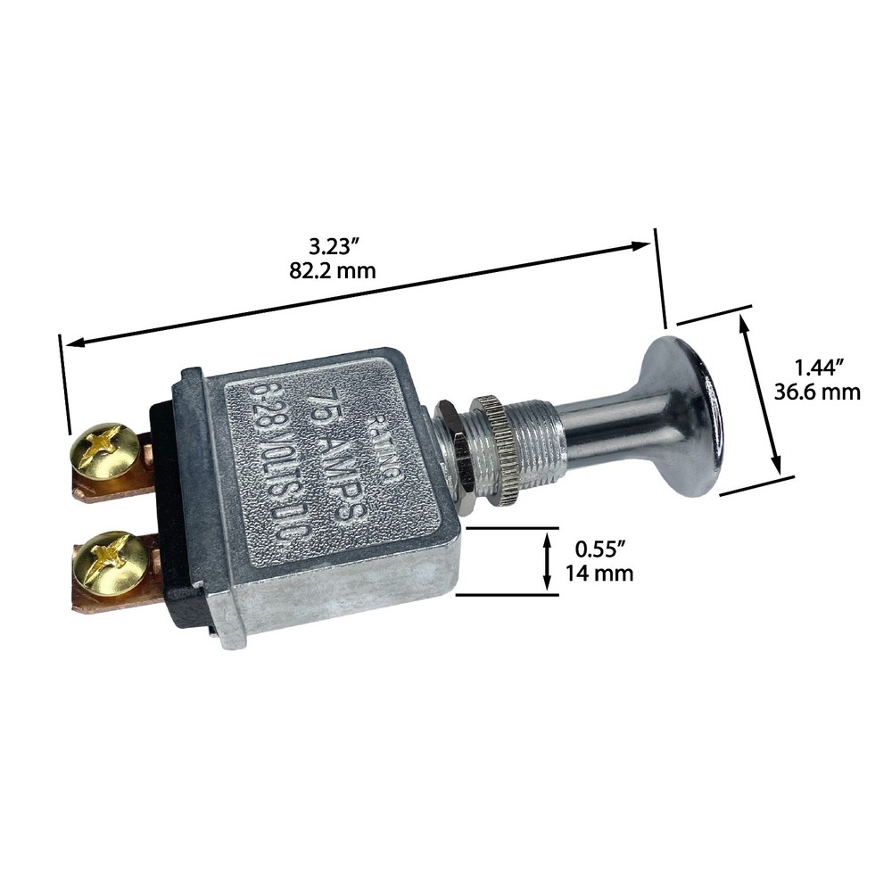 75 Amps Heavy Duty Push Pull On-Off Switch 2 Terminal 6-28 Volts DC