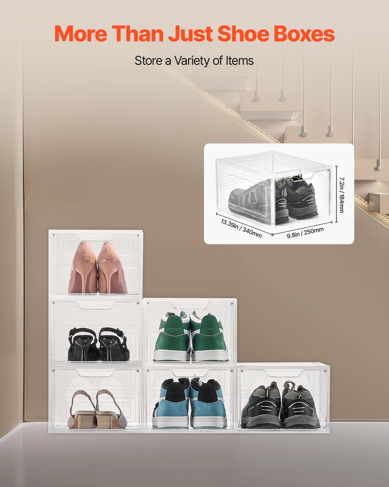 [New]Shoe Storage Boxes, 6 Pack Clear Stackable Shoe Boxes Storage Organizers wi