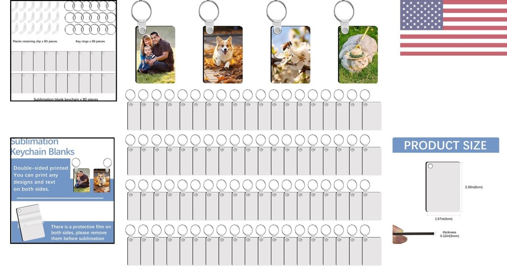 240 Pcs Sublimation Keychains Blanks - 80 Double-Sided MDF with Rings & Clips