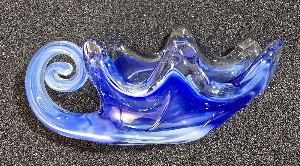 Murano Style Blown Glass Clamshell With Coiled Handle