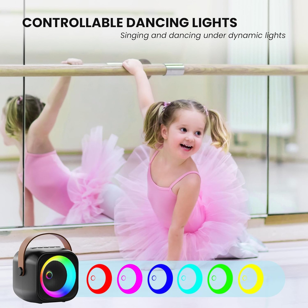Mini Karaoke Machine, Portable Bluetooth Karaoke Speaker with 2 Wireless Microph