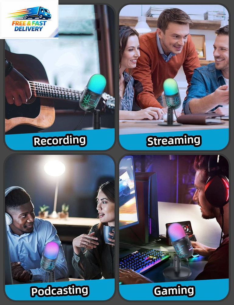 Gaming Microphone, USB Computer Microphone for PC, Mac, /5, Condenser Podcast Mi