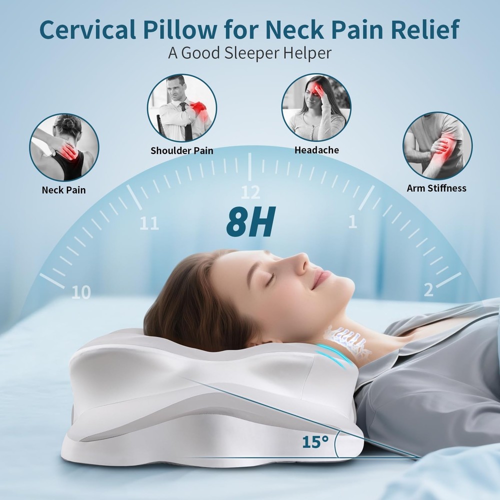 Cervical Neck Pillow - Support Pillows for Sleeping, Contour Memory Grey