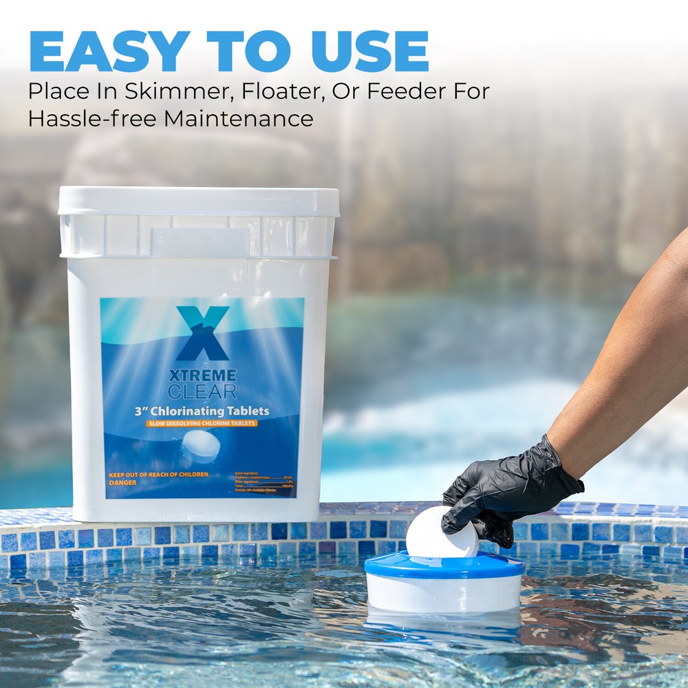 3 Inch Dissolving Stabilized Chlorine Swimming Pool Tablets 45 lbs