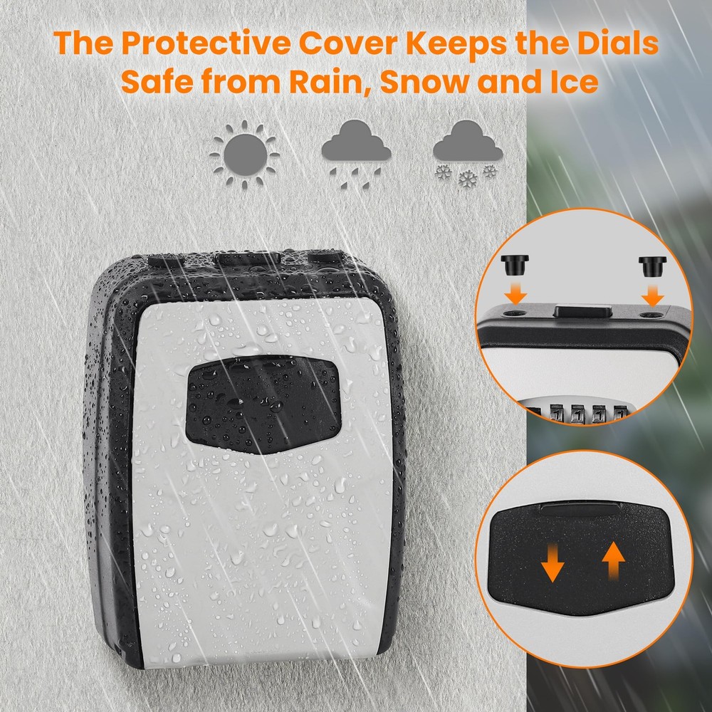 Portable Key Lock Box Wall Mount Weatherproof Resettable Code Gray