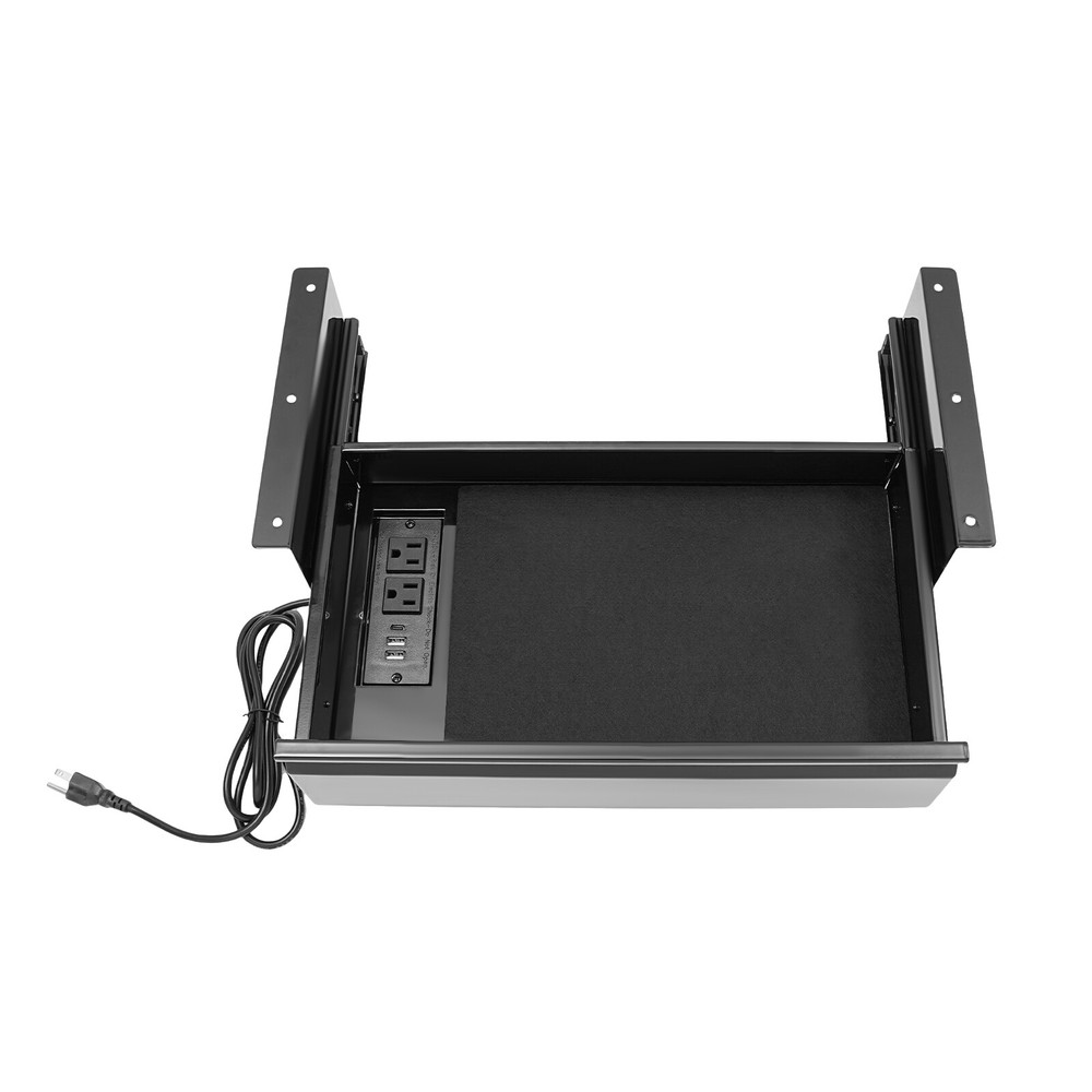 Under Desk Mounted Sliding Pull-out Storage Drawer with Built-in Power Strip