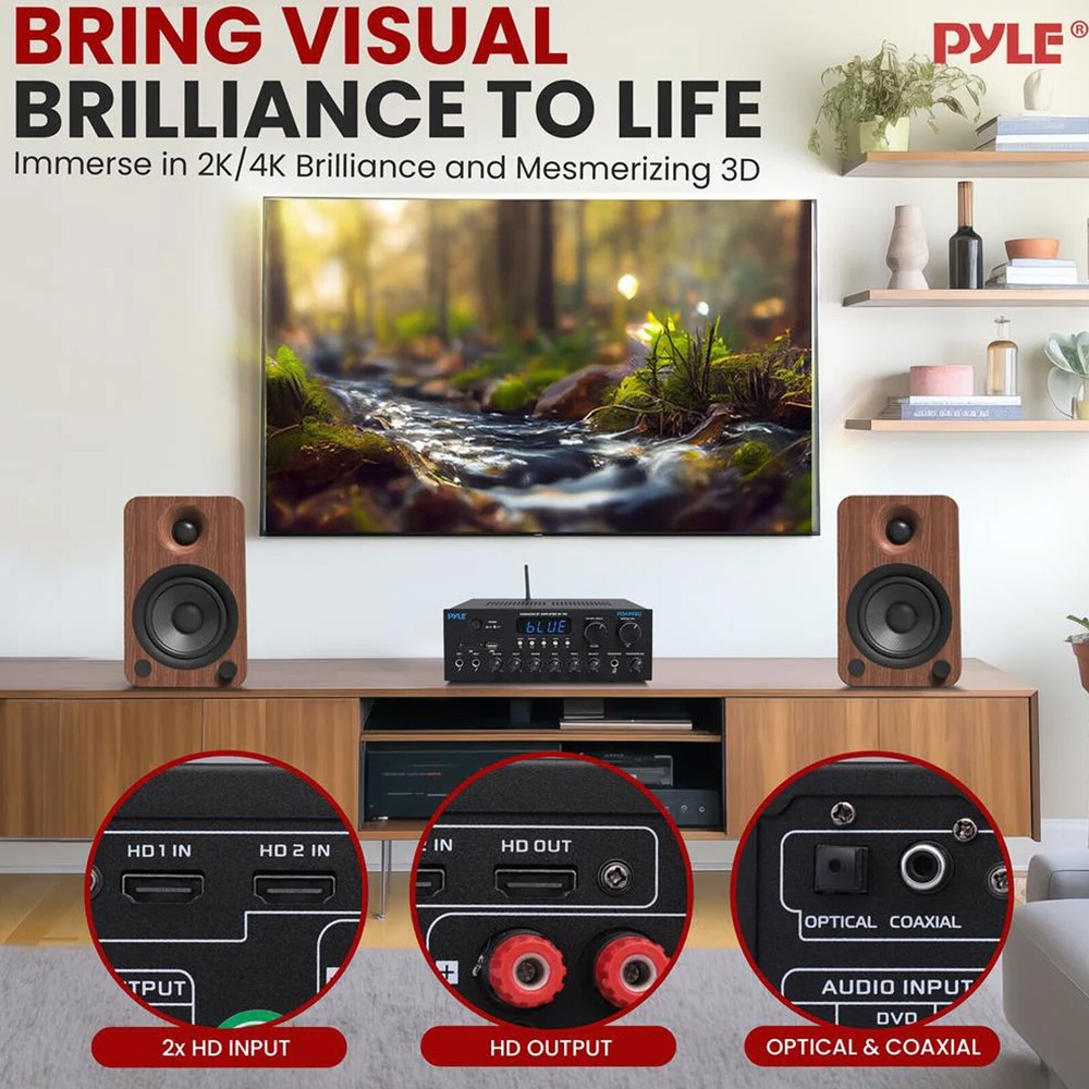 Pyle PDA99BU 2-Channel Home Audio Bluetooth Receiver, 2x 4" White Speaker, Wire