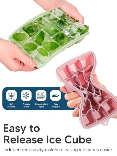 4 Pack Silicone Ice Cube Trays with Lids, Easy Release Stackable Molds for Cockt