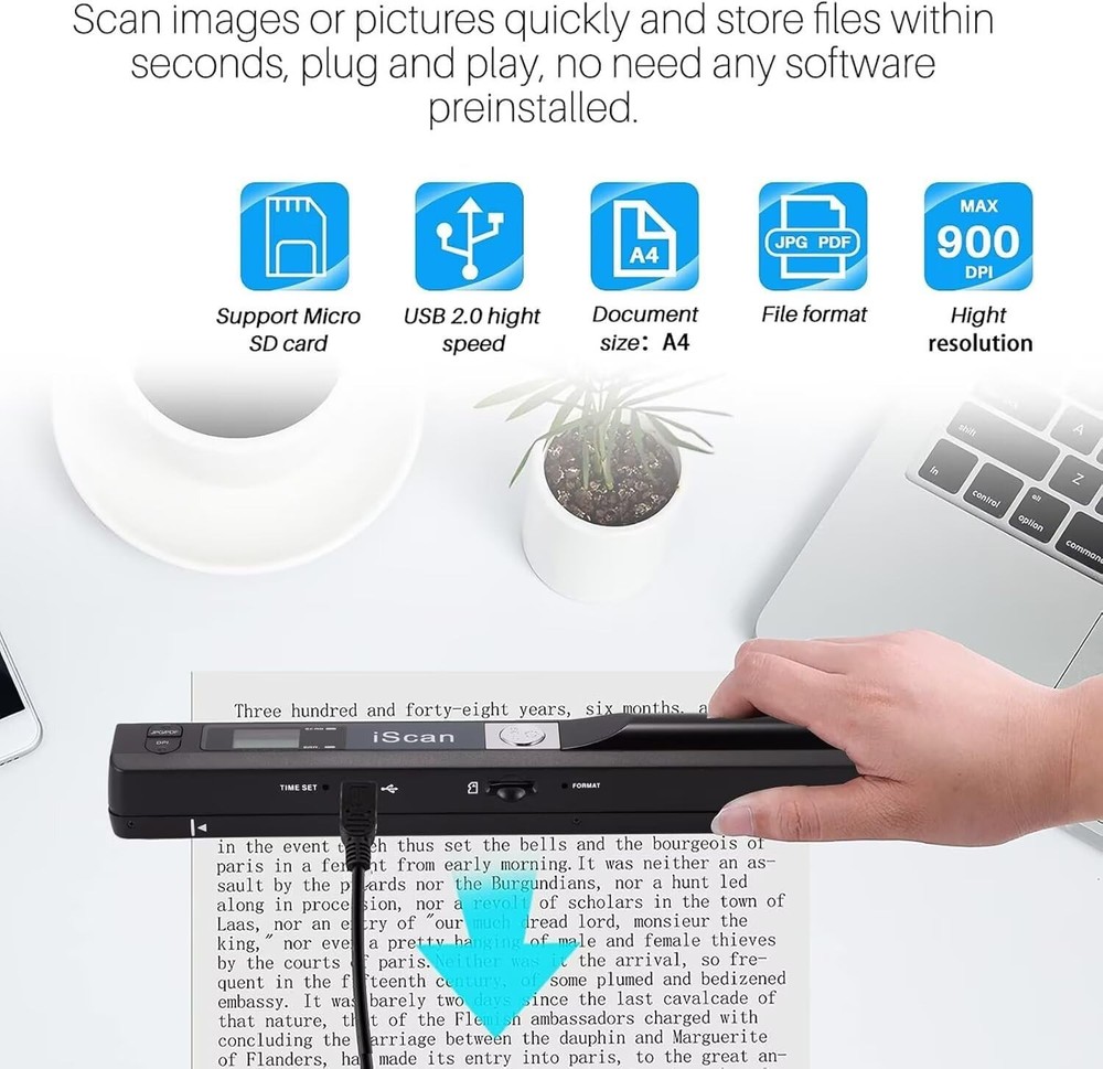Portable Scanner, Photo Scanner wand for A4 Document reader, Handheld Scanner...