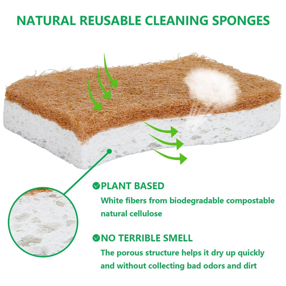 HileSwan Natural Kitchen Sponges, 12 Pack Non-Scratch Scrubber, Biodegradable...